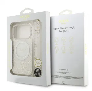 Guess Flowers Allover Strap Kryt s MagSafe pre iPhone 17 Pro,  Biely
