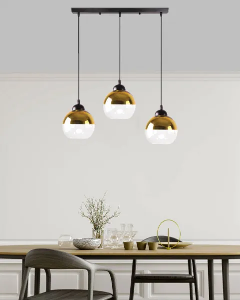 Závesná lampa Contessa čierna 3x40 E27 zlaté tienidlo