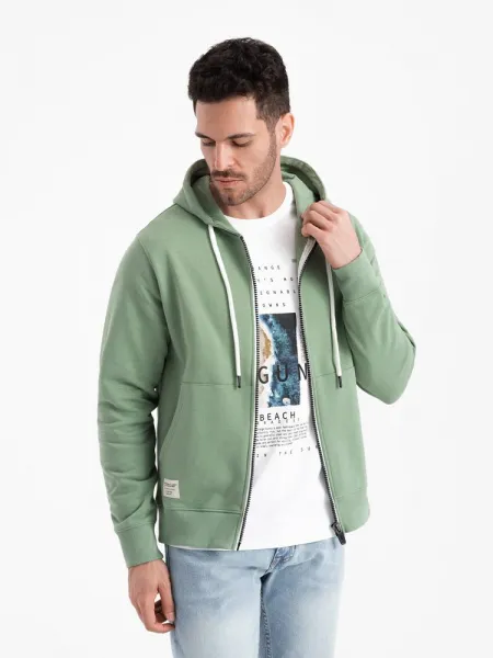 Pánska mikina s kapucňou na zips- zelená