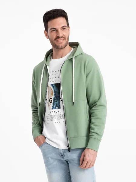 Pánska mikina s kapucňou na zips- zelená