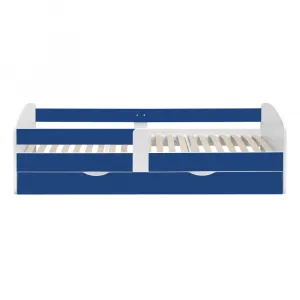 Posteľ s roštom a úložným priestorom 90x200, biela/modrá, COCOLINO