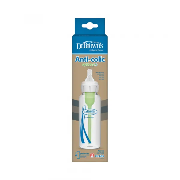 Dojčenská fľaša options+ SKLENENÁ Anti-colic 250ml – 1ks (SB81003-P4)
