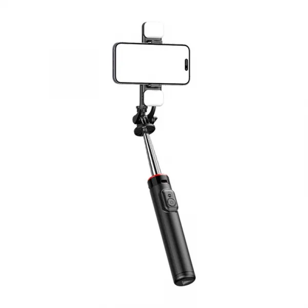 MG Telescopic Bluetooth selfie tyč s LED svetlom 1.3m, čierna