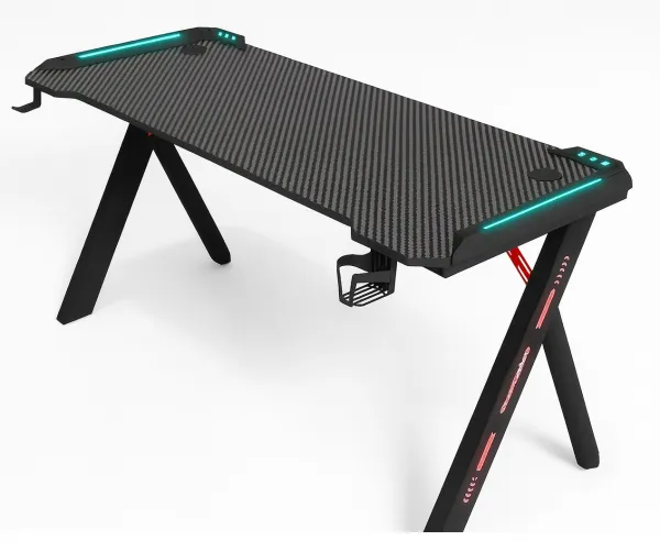 JAKS Herný stôl s RGB osvetlením čierny 140 cm BG03