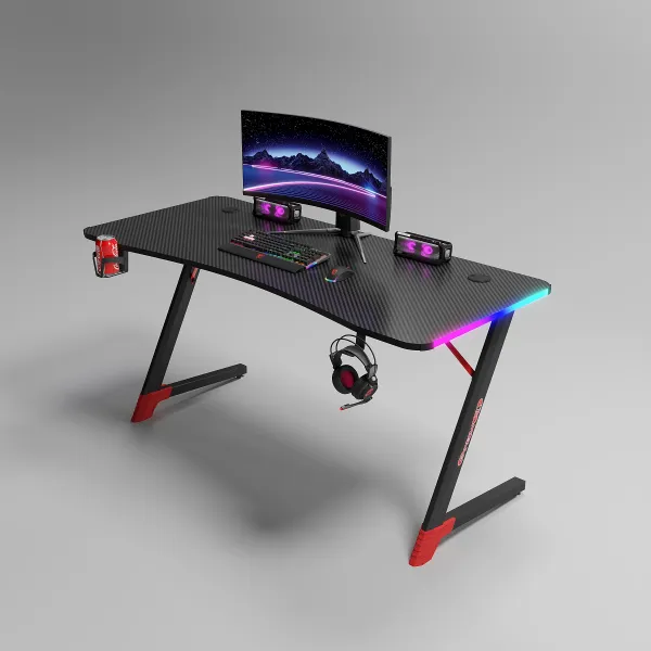 JAKS Herný stôl s RGB osvetlením čierny 140 cm BG01