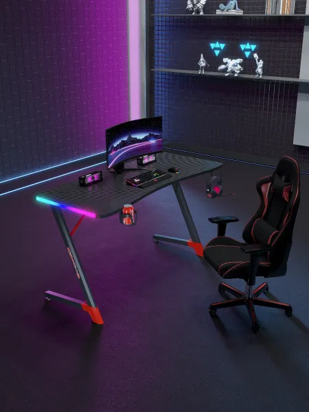 JAKS Herný stôl s RGB osvetlením čierny 140 cm BG01