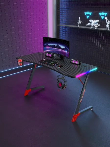 JAKS Herný stôl s RGB osvetlením čierny 140 cm BG01