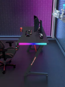 JAKS Herný stôl s RGB osvetlením čierny 140 cm BG01