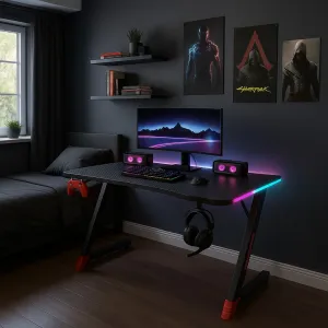 JAKS Herný stôl s RGB osvetlením čierny 140 cm BG01