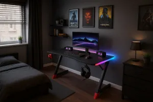 JAKS Herný stôl s RGB osvetlením čierny 140 cm BG01
