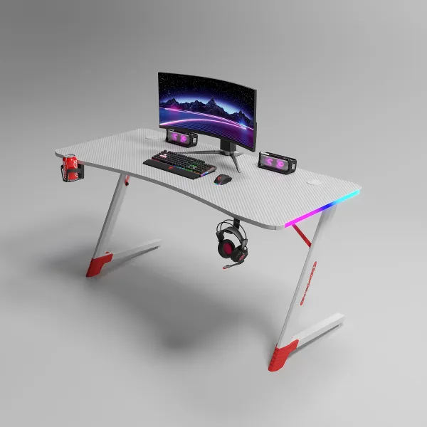 JAKS Herný stôl s RGB osvetlením biely 140 cm BG01