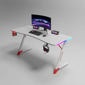 JAKS Herný stôl s RGB osvetlením biely 140 cm BG01