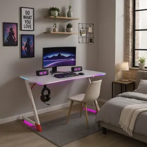 JAKS Herný stôl s RGB osvetlením biely 140 cm BG01
