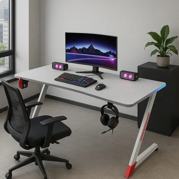 JAKS Herný stôl s RGB osvetlením biely 140 cm BG01