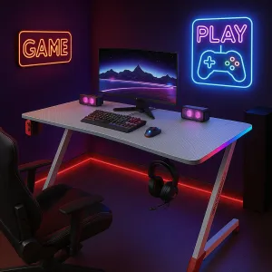 JAKS Herný stôl s RGB osvetlením biely 140 cm BG01