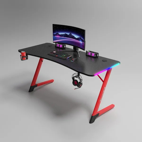 JAKS Herný stôl s RGB osvetlením červený 140 cm BG01