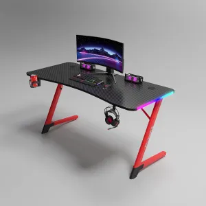 JAKS Herný stôl s RGB osvetlením červený 140 cm BG01