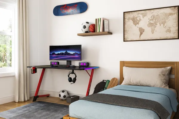 JAKS Herný stôl s RGB osvetlením červený 140 cm BG01