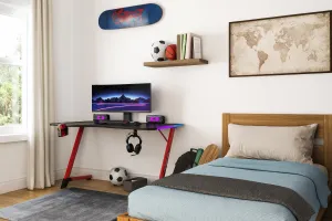 JAKS Herný stôl s RGB osvetlením červený 140 cm BG01