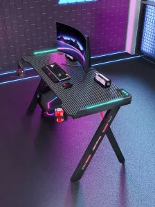 JAKS Herný stôl s RGB osvetlením čierny 140 cm BG03