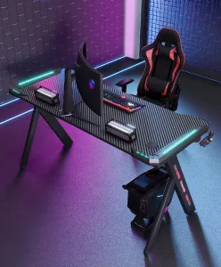 JAKS Herný stôl s RGB osvetlením čierny 140 cm BG03