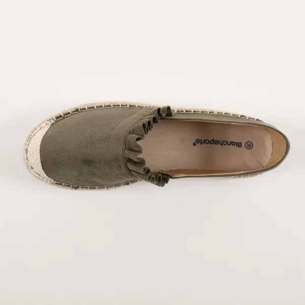 Espadrilky s volánikmi, vzhľad semišu
