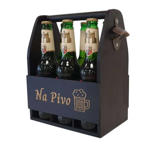 Drevený stojan na pivo s otváračom 23,5 × 30 × 15,5 cm