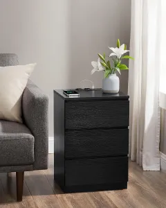 VASAGLE Sada 2 nočných stolíkov s 3 zásuvkami, elektrickou a USB zásuvkou, čierna