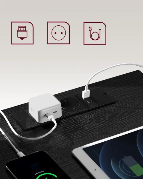 VASAGLE Sada 2 nočných stolíkov s 3 zásuvkami, elektrickou a USB zásuvkou, čierna