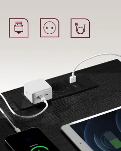 VASAGLE Sada 2 nočných stolíkov s 3 zásuvkami, elektrickou a USB zásuvkou, čierna