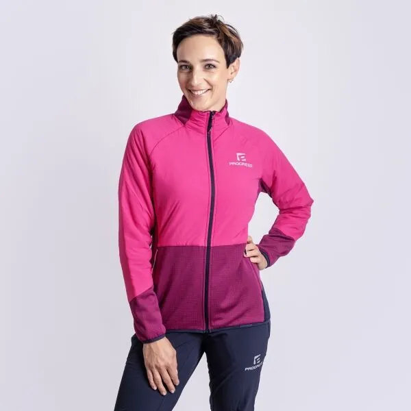 PROGRESS ERIKA HYBRID MIDLAYER Dámska hybridná mikina s merinom, ružová, veľkosť