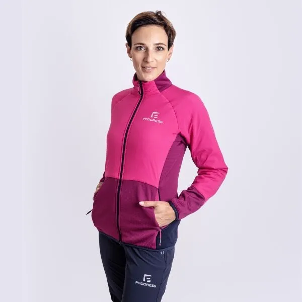 PROGRESS ERIKA HYBRID MIDLAYER Dámska hybridná mikina s merinom, ružová, veľkosť