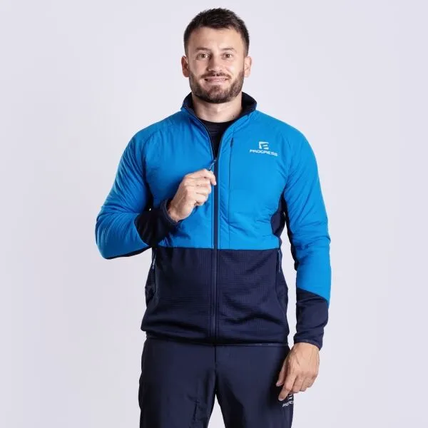 PROGRESS ELVIR HYBRID MIDLAYER Pánska hybridná mikina s merinom, modrá, veľkosť