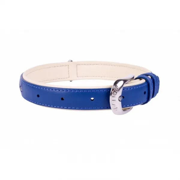 Obojok s prémiovými kryštálmi modrý, Obvod krku: 30-39 cm, šírka: 20 mm