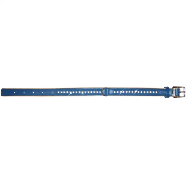 Obojok s prémiovými kryštálmi modrý, Obvod krku: 30-39 cm, šírka: 20 mm
