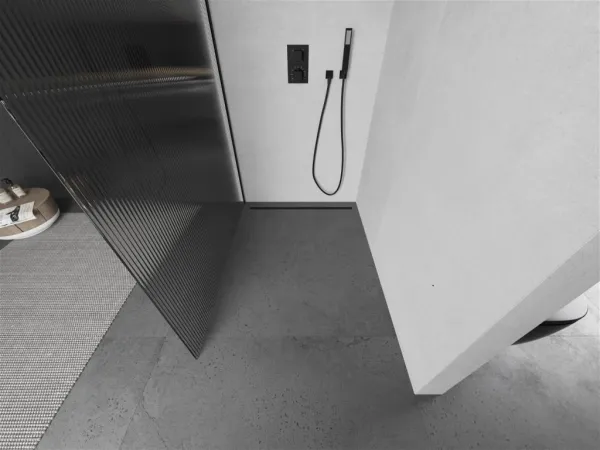 MEXEN/S - Kioto Sprchová zástena WALK-IN 90 x 200, prúžky 8 mm, čierna 800-090-101-70-09