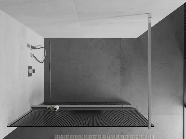 MEXEN/S - Kioto+ Sprchová zástena WALK-IN s poličkou a držiakom uterákov 90 x 200, prúžky 8 mm, chróm 800-090-121-01-09