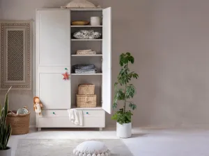 Detská šatníková skriňa so šuplíkom, tyčami a policami VINTAGE kašmírová