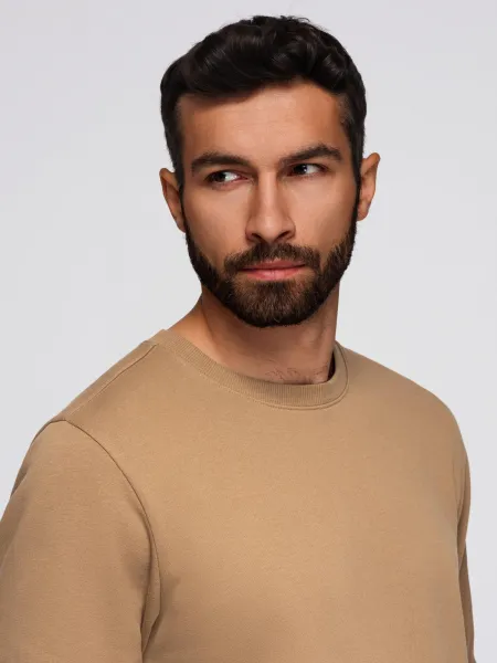 Ombre Men's BASIC sweatshirt with round neckline - brown