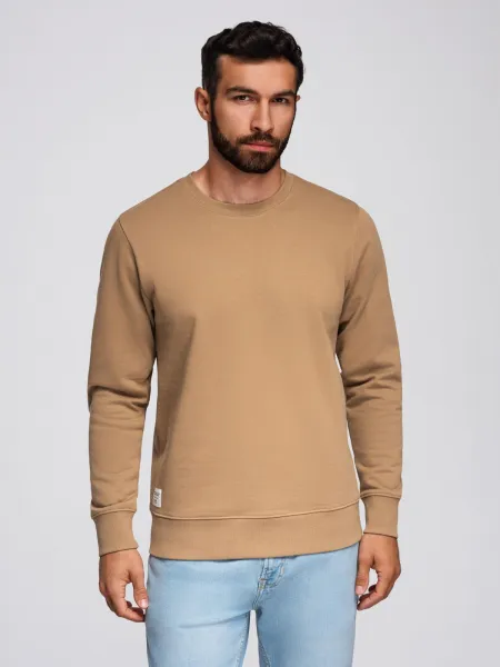 Ombre Men's BASIC sweatshirt with round neckline - brown