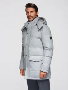 Ombre Warm men's long parka jacket with wool - light grey melange