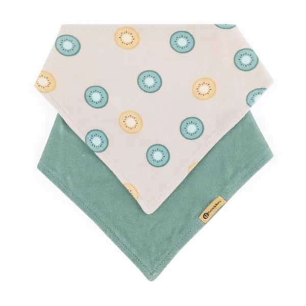 PETITE&MARS Podbradník bandana Luke 2 ks  Beige Kiwis&Misty Green 3m+