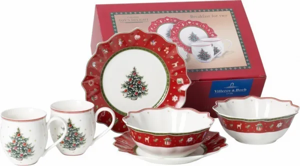Vianočný raňajkový set pre 2 Toy's Delight, červený, 6 ks - Villeroy & Boch