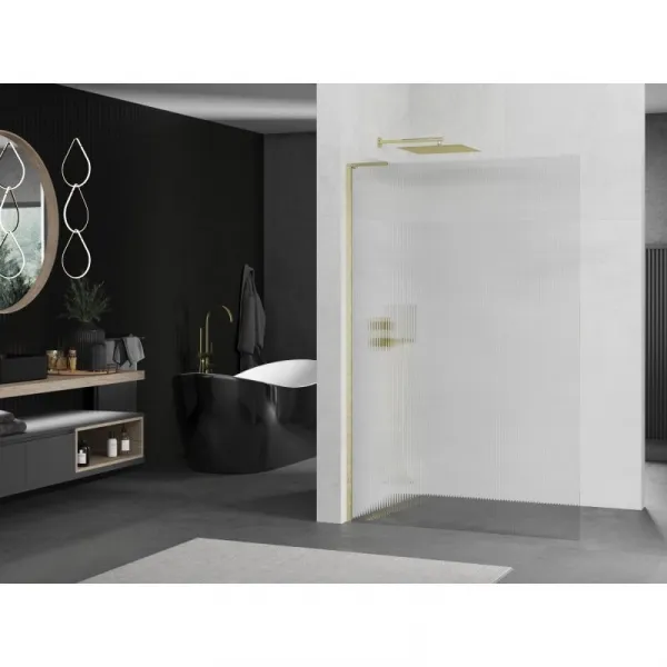 MEXEN/S - Kioto L Sprchová zástena WALK-IN 90 x 200, prúžky, zlatá kartáčovaná 800-090-103-55-09
