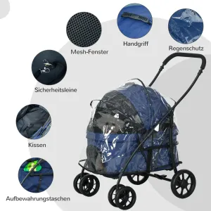 Kočárek pro psy PawHut Buggy s pláštěnkou, do 10 kg, modrý