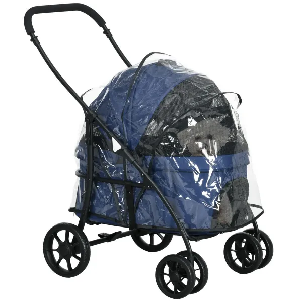Kočárek pro psy PawHut Buggy s pláštěnkou, do 10 kg, modrý
