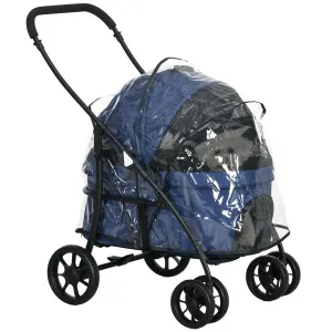 Kočárek pro psy PawHut Buggy s pláštěnkou, do 10 kg, modrý