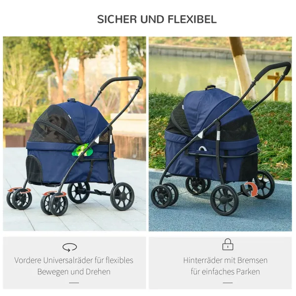 Kočárek pro psy PawHut Buggy s pláštěnkou, do 10 kg, modrý