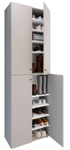 VCM Botník Lona 2XL s 10 přihrádkami, otočné dveře, šedý