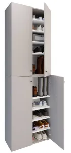 VCM Botník Lona 2XL s 10 přihrádkami, otočné dveře, šedý